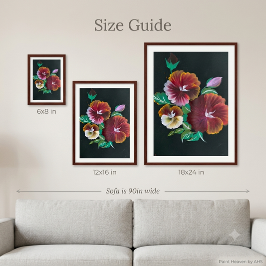 Sunset Red & Pink Floral printable wall art shown at actual print size for scale