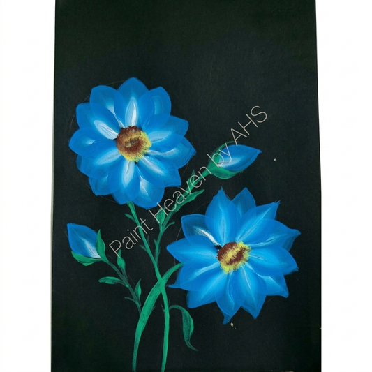 Blue Petals one-stroke painting on white paper, printable wall art
