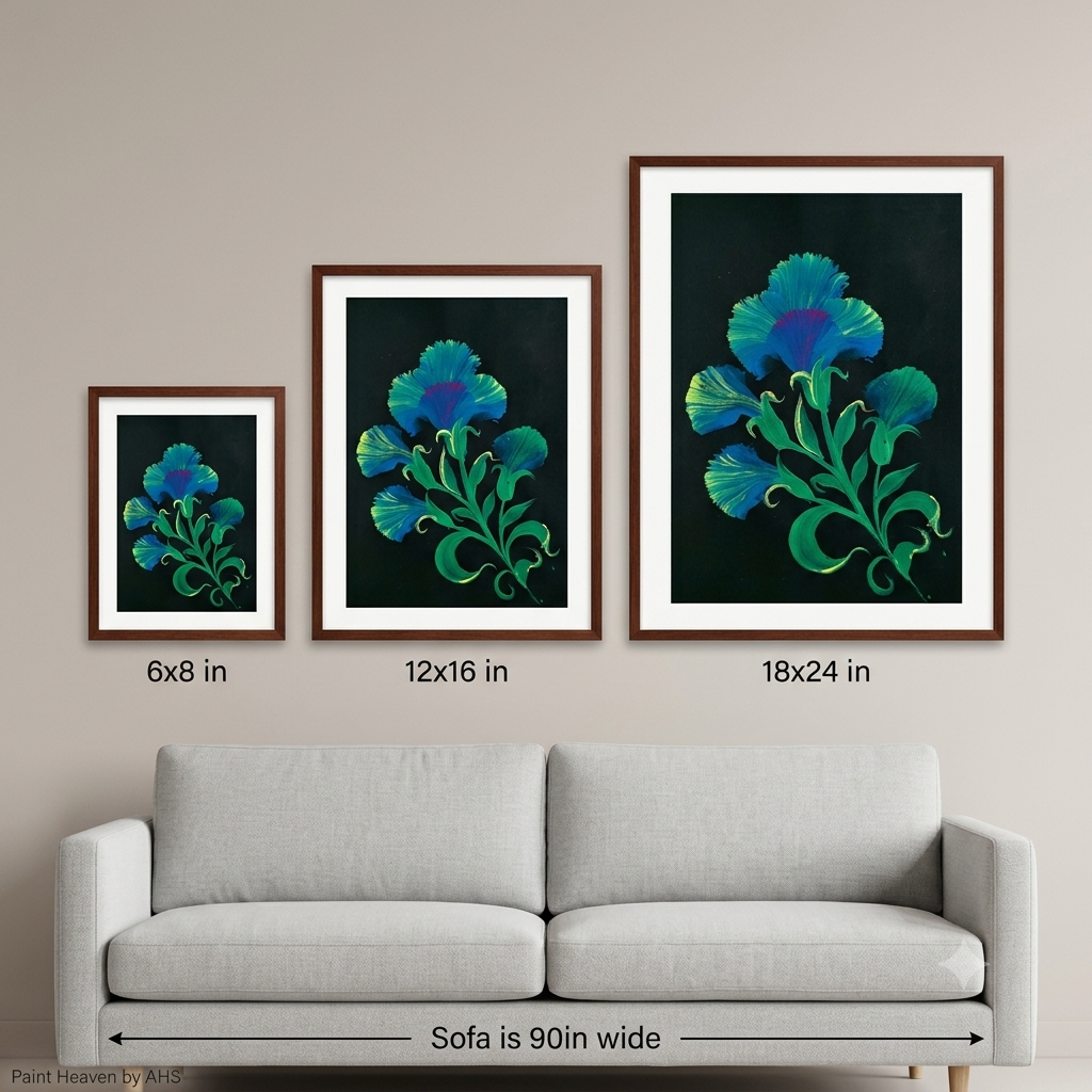 Blue & Pink Hibiscus Mix printable wall art shown at actual print size for scale
