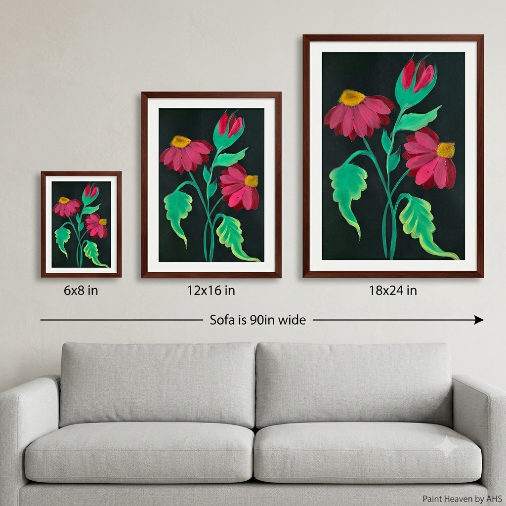 Bright Red Coneflowers with Buds printable wall art shown at actual print size for scale
