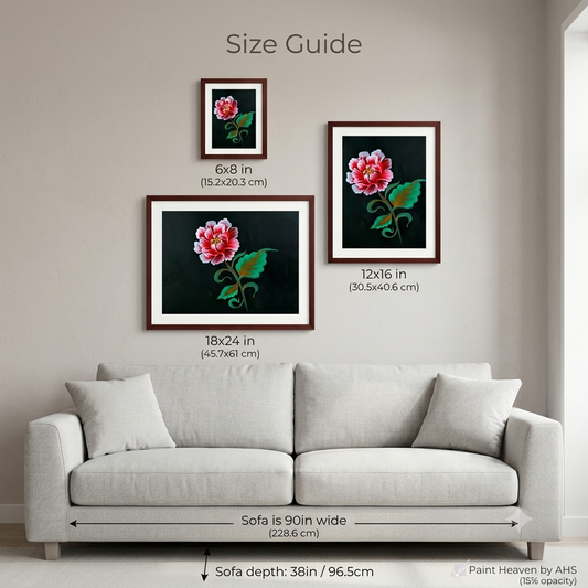 Deep Crimson Open Rose pprintable wall art shown at actual print size for scale
 
