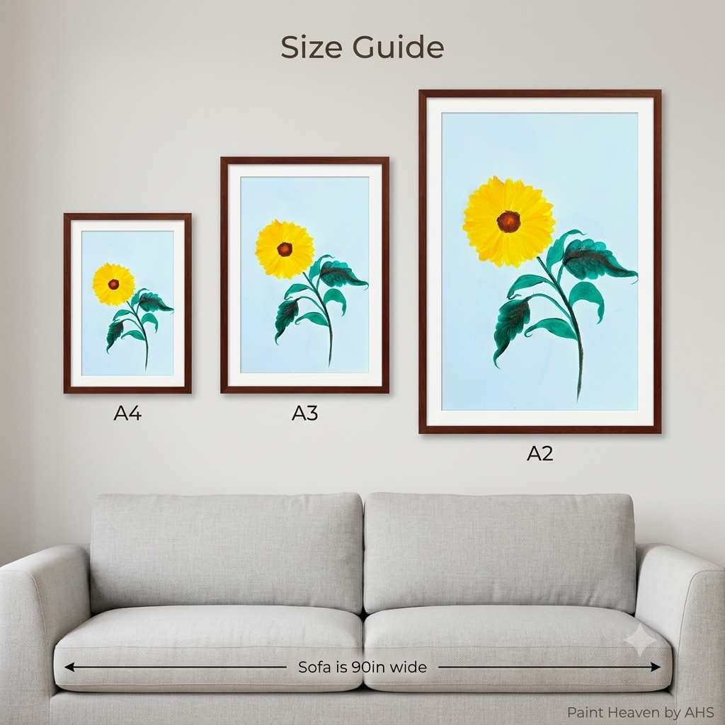 Golden Sunflower printable wall art shown at actual print size for scale
