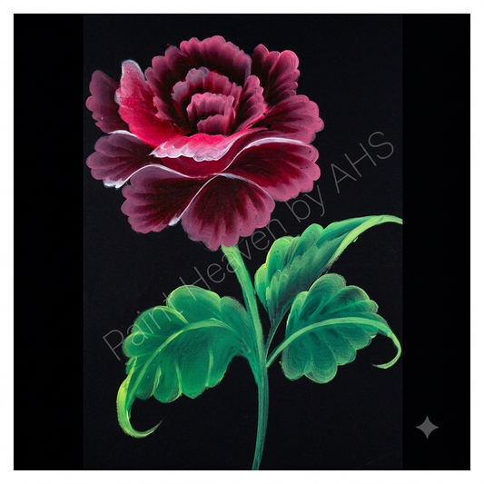 Dramatic Red Rose one-stroke painting on black paper, printable wall art
