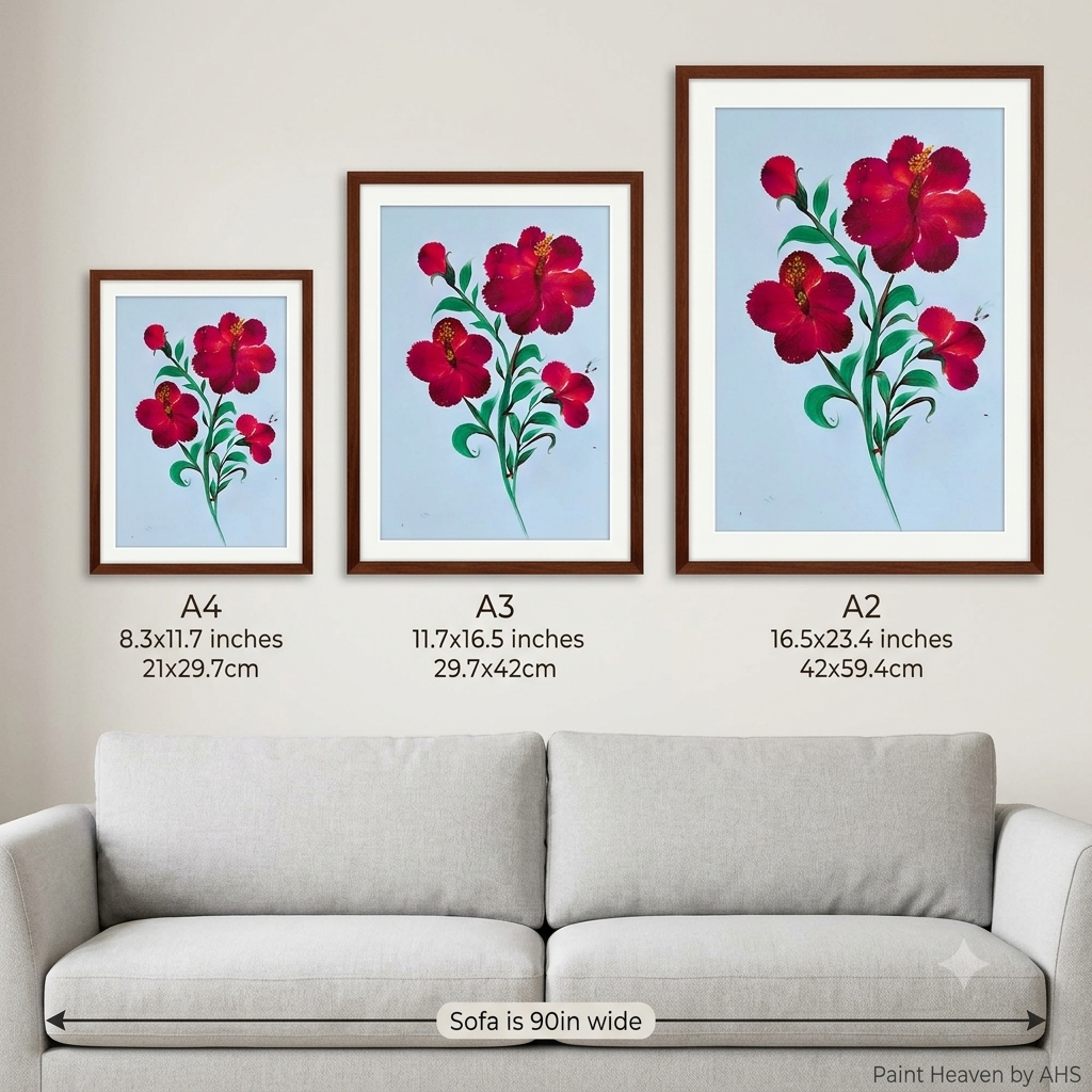 Rich Red Hibiscus Cluster printable wall art shown at actual print size for scale
