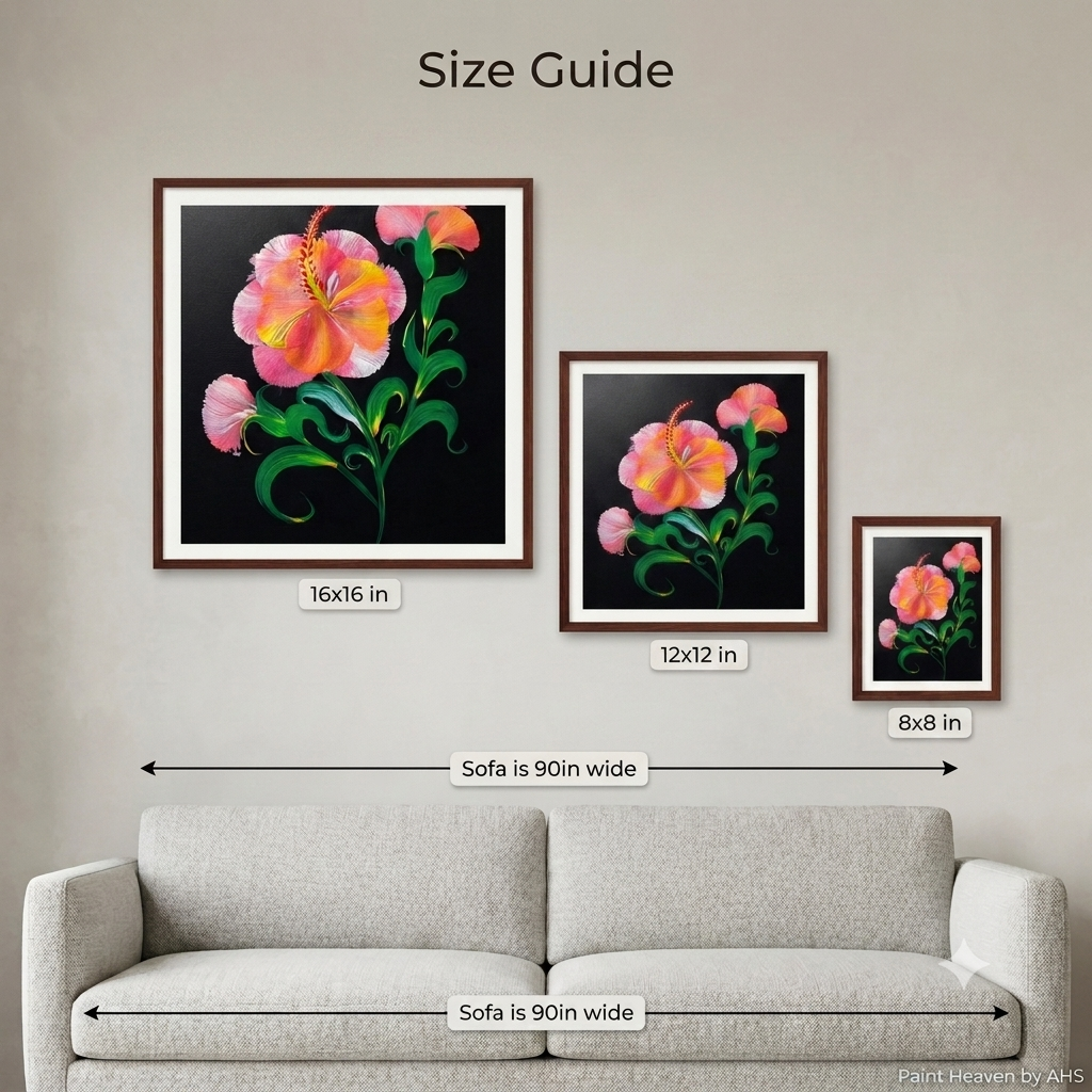 Soft Pink Hibiscus with Curved Stem printable wall art shown at actual print size for scale