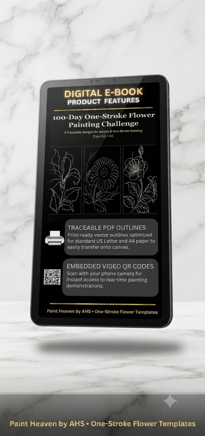 Digital floral painting e-book displayed on tablet screen