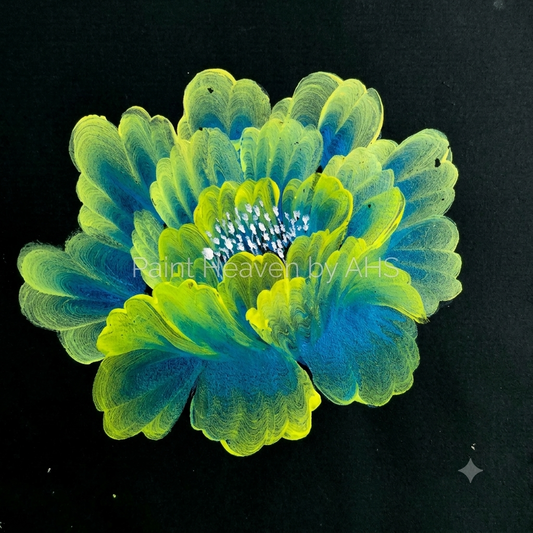 Turquoise & Green Flowing peony printable wall art shown at actual print size for scale
