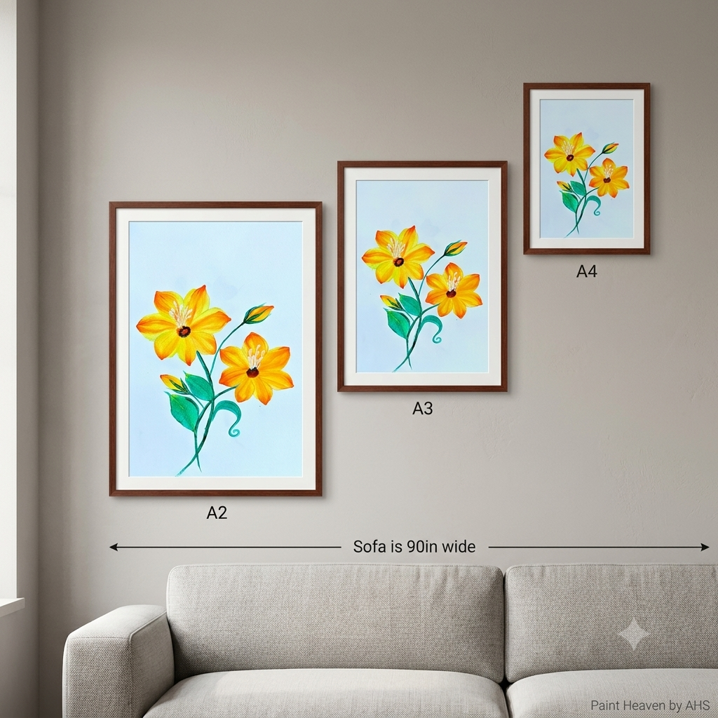 Vibrant Orange Multi-Bloom Arrangement (Lush garden style, white background) printable wall art shown at actual print size for scale
