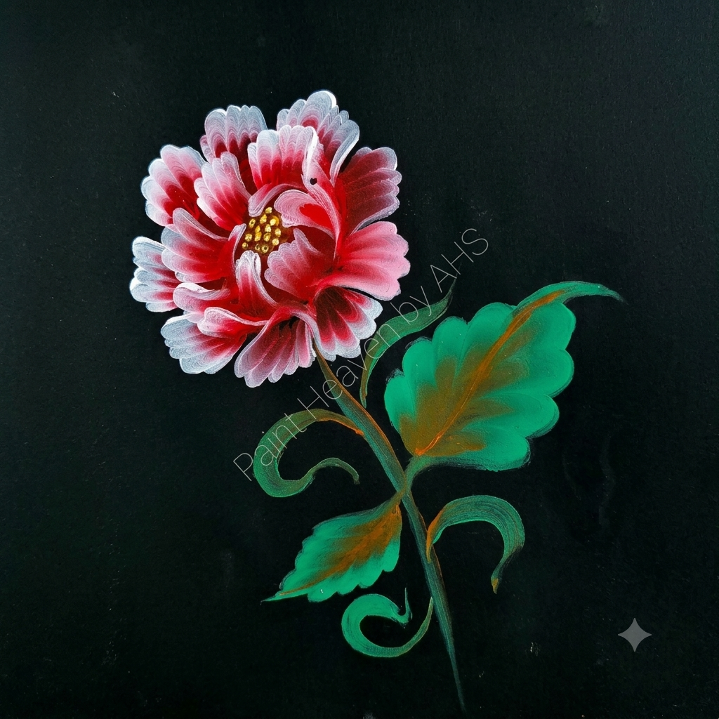 Deep Crimson Open Rose one-stroke painting on black paper, printable wall art
