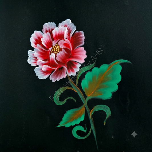 Deep Crimson Open Rose one-stroke painting on black paper, printable wall art
