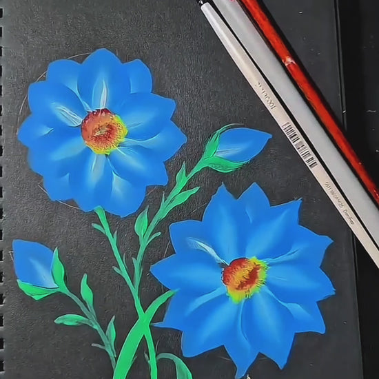 Blue Petals one-stroke painting on white paper, printable wall art
