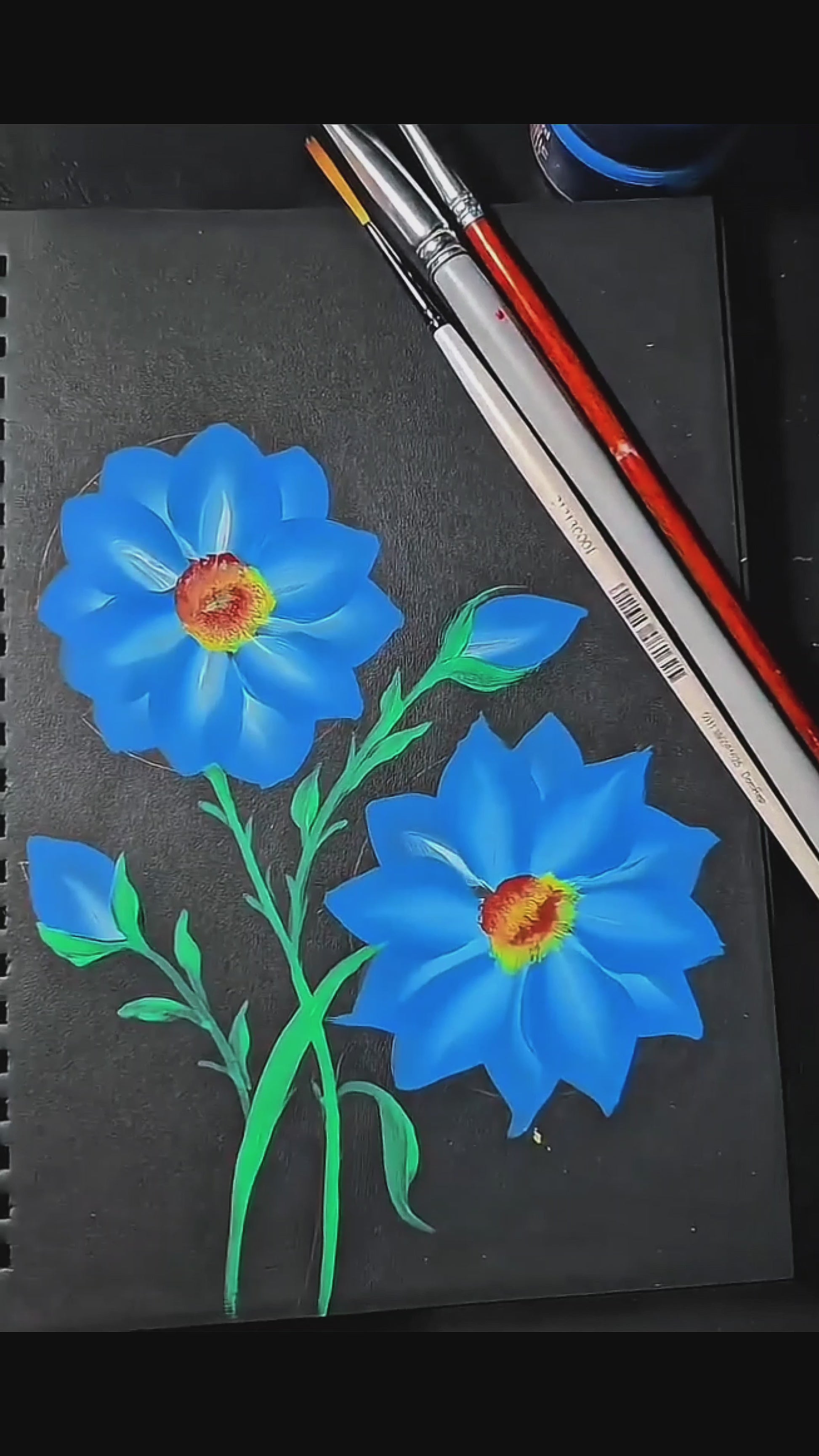 Blue Petals one-stroke painting on white paper, printable wall art
