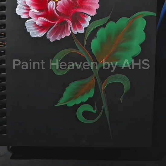 Deep Crimson Open Rose one-stroke painting on black paper, printable wall art

