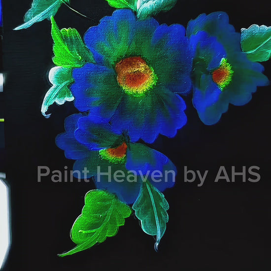 Blue Floral Bouquet one-stroke painting on black paper, printable wall art
Video Reference