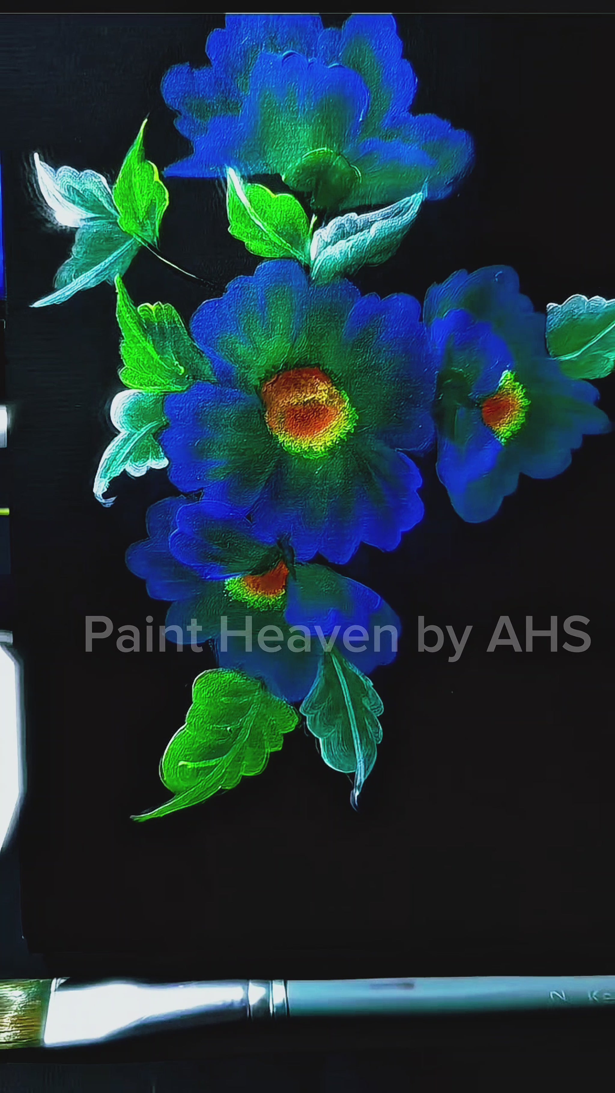 Blue Floral Bouquet one-stroke painting on black paper, printable wall art
Video Reference