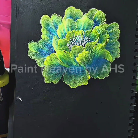 Turquoise & Green Flowing Iris one-stroke painting on black paper, printable wall art
