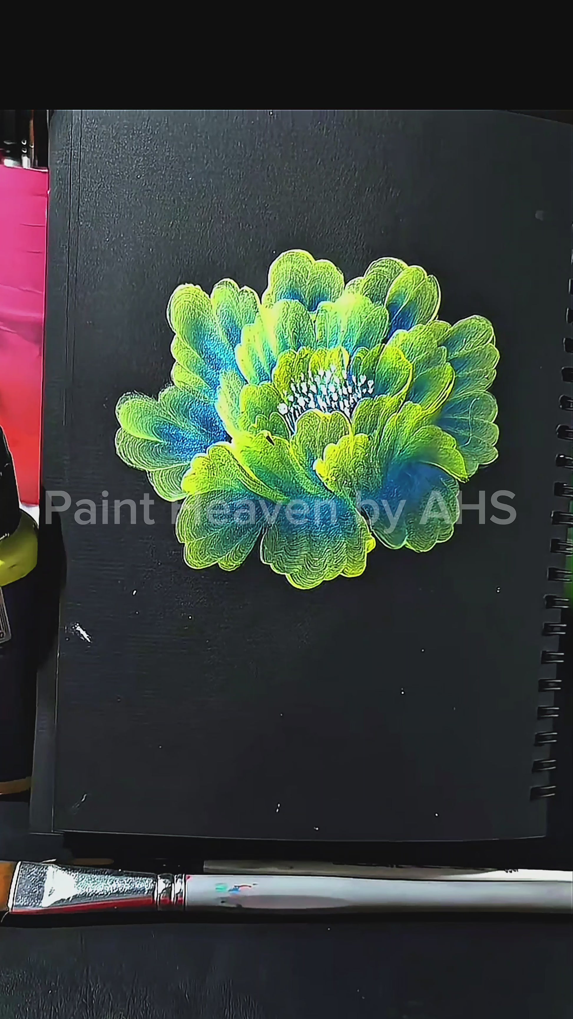 Turquoise & Green Flowing Iris one-stroke painting on black paper, printable wall art
