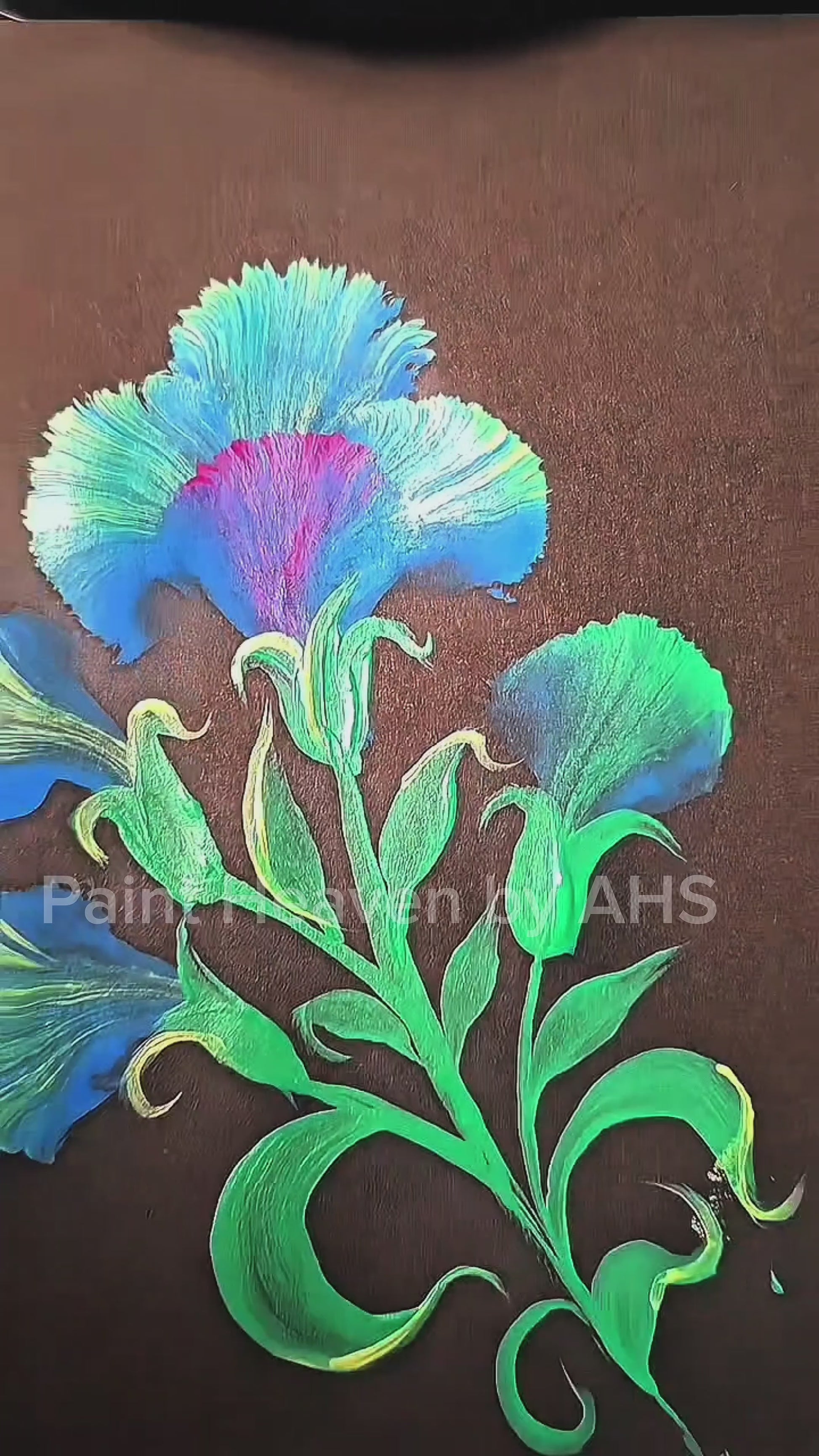 Blue & Pink Hibiscus Mix one-stroke painting on black paper, printable wall art
