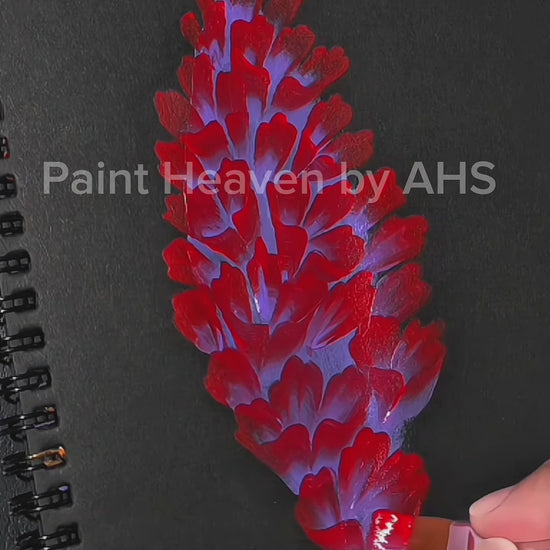 Red gladiolus one-stroke painting on black paper, printable wall art

