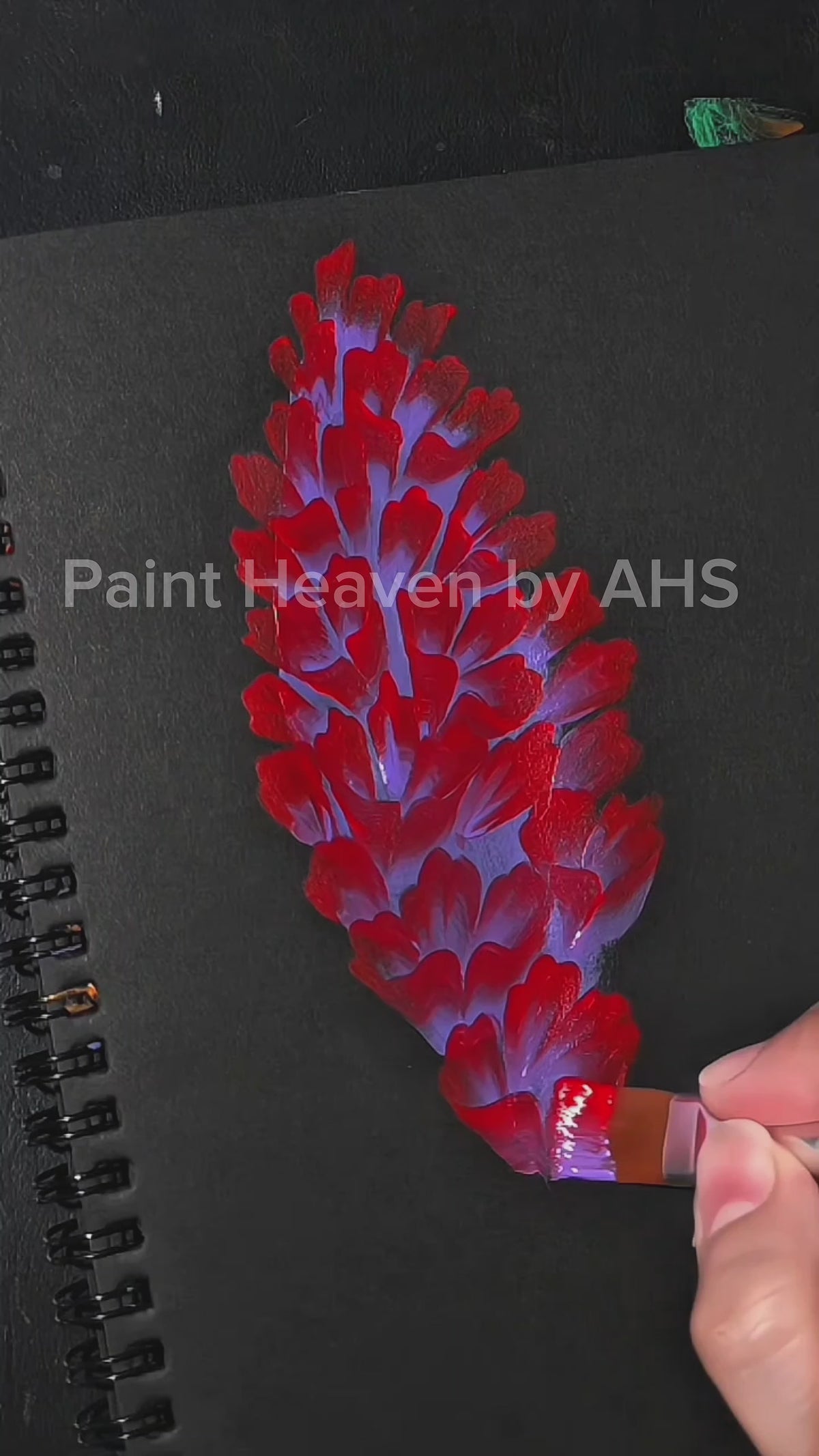 Red gladiolus one-stroke painting on black paper, printable wall art

