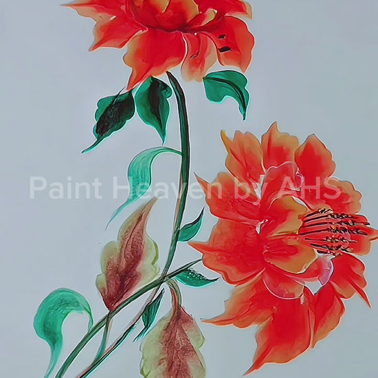Dramatic Red Rose one-stroke painting on black paper, printable wall art
