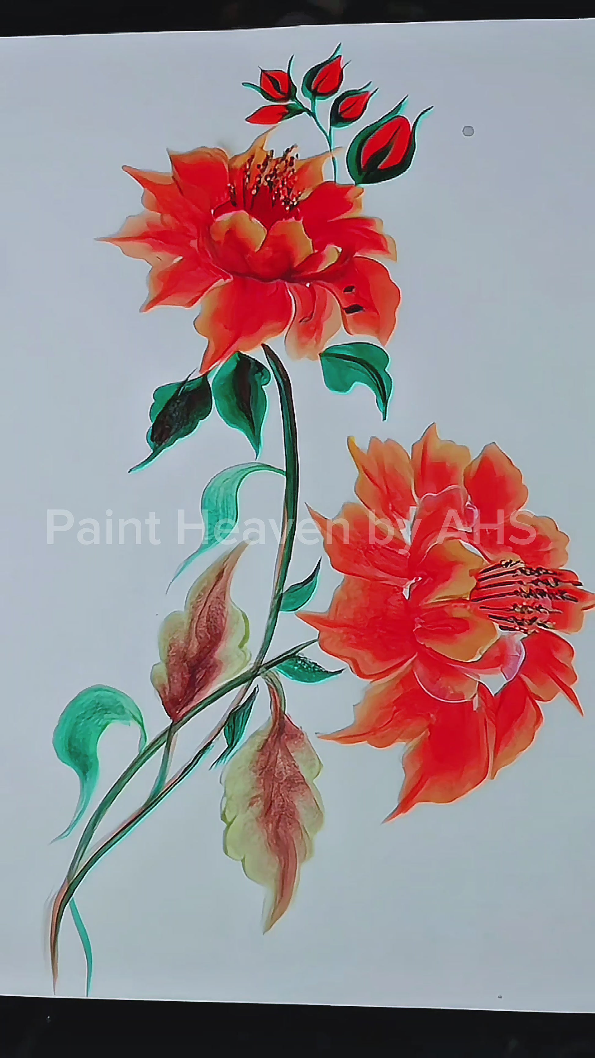 Dramatic Red Rose one-stroke painting on black paper, printable wall art
