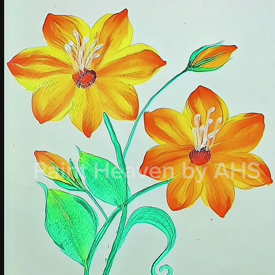 Vibrant Orange Multi-Bloom Arrangement one-stroke painting on white paper, printable wall art
