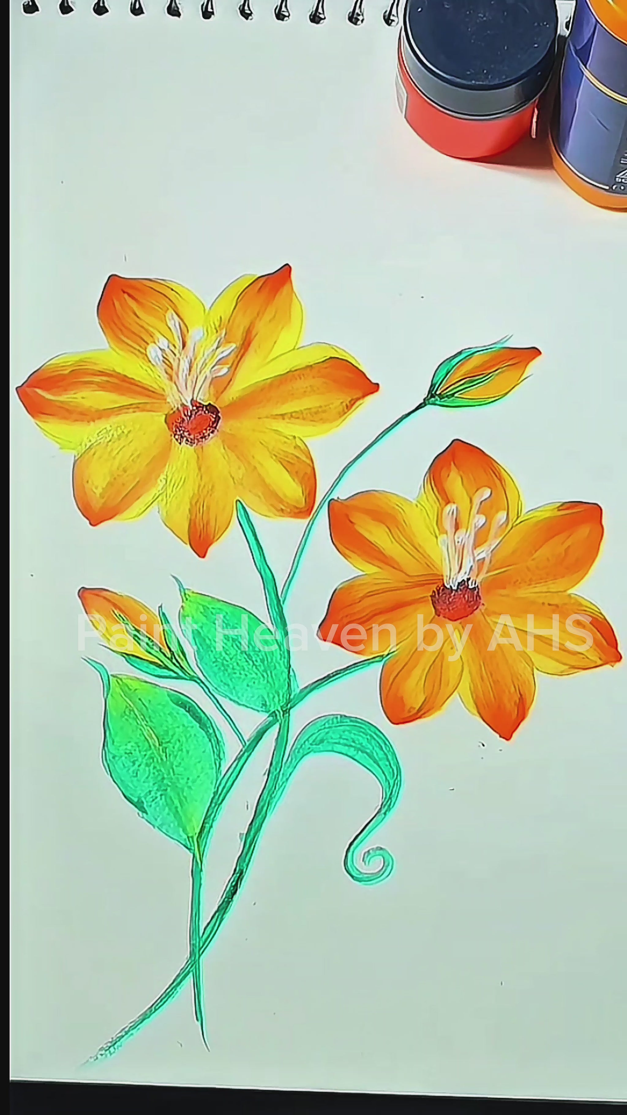 Vibrant Orange Multi-Bloom Arrangement one-stroke painting on white paper, printable wall art
